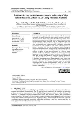 Factors affecting the decision to choose a university of high school ...