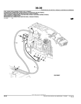 30-30
PERIFERICOS DO MOTOR, TANQUE E SISTEMA DE ADMISSAO
FUEL HOSES (WITH ENGINE STAGE II ACC. 97/68/EC)
FLEXIBLES DE COMBUSTIBLE (AVEC NIVEAU II DE MOTEUR, SELON 97/68/EC)
KRAFTSTOFFSCHLAEUCHE (BEI MOTOR STUFE II NACH 97/68/EC)
TUBI FLESSIBILI COMBUSTIBILE (CON MOTORE STADIO II SECONDO NORMA 97/68/EC)
MANGUEIRAS DE COMBUSTIVEL
MANGUERAS DE COMBUSTIBLE (MOTOR NIVEL II SEGUN 97/68/EC)
CQ156967 -UN-
ESTA RELACAO CONTINUA
30-30 TRATOR 6125J (EDICAO SUL-AMERICANA) PC8539P (01-JUL-10)
PN=132
 