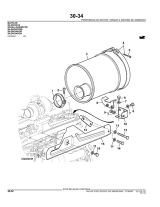 30-34
PERIFERICOS DO MOTOR, TANQUE E SISTEMA DE ADMISSAO
MUFFLER
SILENCIEUX
SCHALLDAEMPFER
SILENZIATORE
SILENCIADOR
SILENCIADOR
CQ302441 -UN-
ESTA RELACAO CONTINUA
30-34 TRATOR 6125J (EDICAO SUL-AMERICANA) PC8539P (01-JUL-10)
PN=136
 