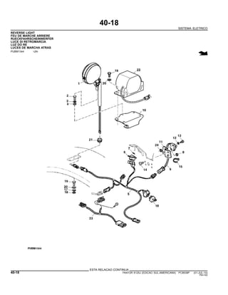 40-18
SISTEMA ELETRICO
REVERSE LIGHT
FEU DE MARCHE ARRIERE
RUECKFAHRSCHEINWERFER
LUCE DI RETROMARCIA
LUZ DO RE
LUCES DE MARCHA ATRAS
PUBM1344 -UN-
ESTA RELACAO CONTINUA
40-18 TRATOR 6125J (EDICAO SUL-AMERICANA) PC8539P (01-JUL-10)
PN=162
 