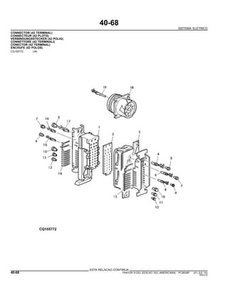 40-68
SISTEMA ELETRICO
CONNECTOR (42 TERMINAL)
CONNECTEUR (42 PLOTS)
VERBINDUNGSSTECKER (42 POLIG)
CONNETTORE (42 TERMINALI)
CONECTOR (42 TERMINAL)
ENCHUFE (42 POLOS)
CQ155772 -UN-
ESTA RELACAO CONTINUA
40-68 TRATOR 6125J (EDICAO SUL-AMERICANA) PC8539P (01-JUL-10)
PN=212
 