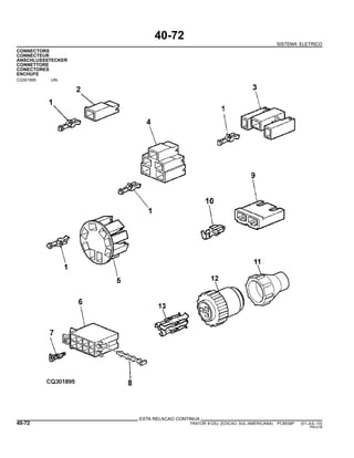 40-72
SISTEMA ELETRICO
CONNECTORS
CONNECTEUR
ANSCHLUSSSTECKER
CONNETTORE
CONECTORES
ENCHUFE
CQ301895 -UN-
ESTA RELACAO CONTINUA
40-72 TRATOR 6125J (EDICAO SUL-AMERICANA) PC8539P (01-JUL-10)
PN=216
 