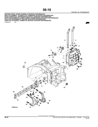 56-10
SISTEMA DE TRANSMISSAO
SHIFTING PARTS, RANGE TRANSM. (SYNCROPLUS/POWRQUAD)
BOITE DE GAMMES - ELEMENTS DE COMMANDE (SYNCROPLUS/POWRQUAD)
SCHALTUNGSTEILE, GRUPPENSCHALTGETR. (SYNCROPLUS/POWRQUAD)
PARTI AZIONAAMENTO CAMBIO GAMMA TRASMISSIONE (SYNCROPLUS/POWRQUAD)
PECAS DE ACIONAMENTO, GRUPOS (SYNCROPLUS/POWRQUAD)
VARILLAJE DE MANDO, CAMBIO DE GRUPOS (SYNCROPLUS/POWRQUAD)
PUBM1403 -UN-
ESTA RELACAO CONTINUA
56-10 TRATOR 6125J (EDICAO SUL-AMERICANA) PC8539P (01-JUL-10)
PN=284
 