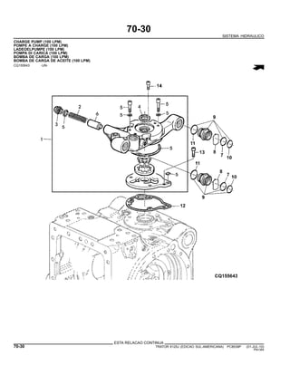 70-30
SISTEMA HIDRAULICO
CHARGE PUMP (100 LPM)
POMPE A CHARGE (100 LPM)
LADEOELPUMPE (100 LPM)
POMPA DI CARICA (100 LPM)
BOMBA DE CARGA (100 LPM)
BOMBA DE CARGA DE ACEITE (100 LPM)
CQ155643 -UN-
ESTA RELACAO CONTINUA
70-30 TRATOR 6125J (EDICAO SUL-AMERICANA) PC8539P (01-JUL-10)
PN=384
 