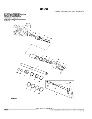 80-30
CHASSI, EIXO DIANTEIRO, CAPO, ACESSORIOS
STEERING CYLINDER PARTS
ELEMENTS DU VERIN DE DIRECTION
LENKZYLINDER-EINZELTEILE
GRUPPO CILINDRO STERZO
CILINDRO DA DIRECAO
COMPONENTES-CILINDRO DIRECION
PUBM1436 -UN-
ESTA RELACAO CONTINUA
80-30 TRATOR 6125J (EDICAO SUL-AMERICANA) PC8539P (01-JUL-10)
PN=450
 
