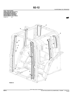 92-12
PLATAFORMA DO OPERADOR
POST UPHOLSTERY
HABILLAGE DES MONTANTS
PFOSTENVERKLEIDUNG
RIVESTIMENTO MONTANTE
REVESTIMENTO INTERNO
REVESTIMIENTO DEL POSTE
PUBM1374 -UN-
ESTA RELACAO CONTINUA
92-12 TRATOR 6125J (EDICAO SUL-AMERICANA) PC8539P (01-JUL-10)
PN=482
 