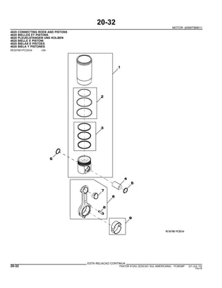 20-32
MOTOR (6068TBM01)
4820 CONNECTING RODS AND PISTONS
4820 BIELLES ET PISTONS
4820 PLEUELSTANGEN UND KOLBEN
4820 BIELLE E PISTONI
4820 BIELAS E PISTOES
4820 BIELA Y PISTONES
RE507801PCDE04 -UN-
ESTA RELACAO CONTINUA
20-32 TRATOR 6125J (EDICAO SUL-AMERICANA) PC8539P (01-JUL-10)
PN=78
 