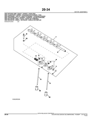 20-34
MOTOR (6068TBM01)
4902 ROCKER ARM / SHAFT / TAPPET / PUSH ROD
4902 CULBUTEUR / ARBRE / POUSSOIR DE SOUPAPE / TIGE
4902 KIPPHEBEL / WELLE / VENTILSTOESSEL / STOESSELSTANGE
4902 TERGICRISTALLO / ALBERO / CEDENTE / ASTINA PUNTERIE
4902 BALANCIM / EIXO / TUCHO / HASTE DE COMANDO
4902 BALANCIN / ARBOL / BOTADOR / VARILLA DE EMPUJE
RE59334PCDE06 -UN-
ESTA RELACAO CONTINUA
20-34 TRATOR 6125J (EDICAO SUL-AMERICANA) PC8539P (01-JUL-10)
PN=80
 