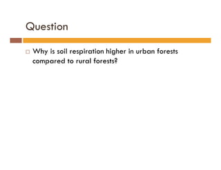 Question
Why is soil respiration higher in urban forests
compared to rural forests?
 