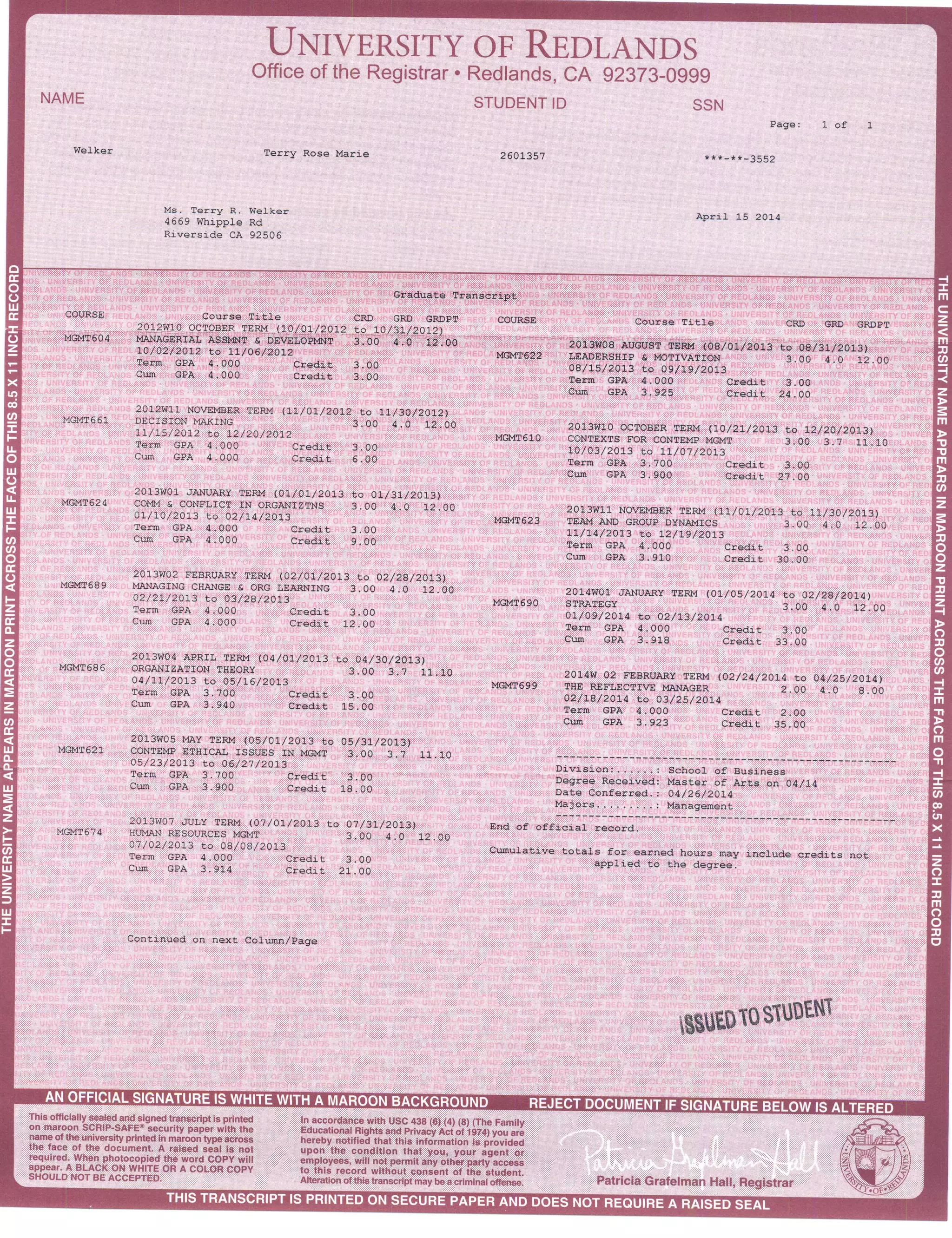 Master Degree Transcripts (UofR)0001 | PDF
