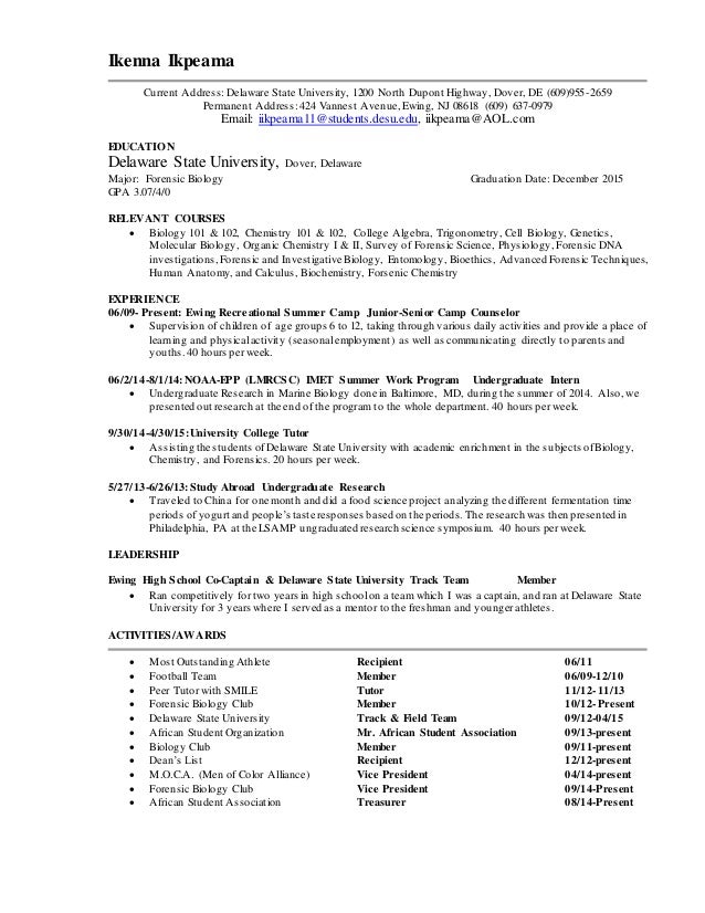 biology internship resume template