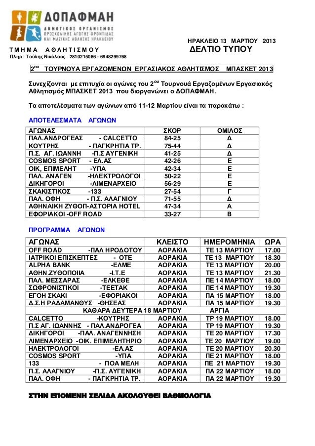 ΗΡΑΚΛΕΘΟ 13 ΜΑΡΣΘΟΤ 2013ΣΜΗΜΑ        ΑΘΛΗΣΘ΢ΜΟΤ                                   ΔΕΛΣΘΟ ΣΤΠΟΤΠληρ: Σούλης Νικόλαος 281021...
