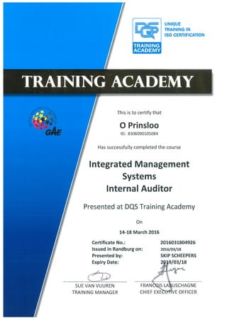 IMS Auditor Certificate