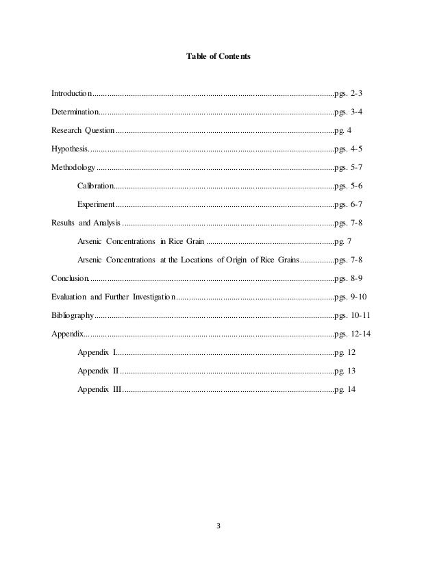 table of contents extended essay