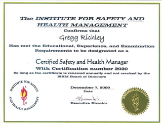 GRichley CSHM Certificate