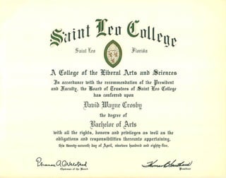 DWC BA degree diploma