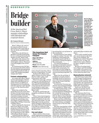 TUESDAY,NOVEMBER22,2016 | 18BUSINESSWEEKLY/READINGEAGLE
N O N P R O F I T S
By Carole Duran
Reading Eagle correspondent
Brett A. Mayer, 34, came to
the American Red Cross in
April 2015 as the major gift of-
ﬁcer for Berks and Schuylkill
counties.
“Since then, my role has ex-
panded to include fundraising
for our northeast Pennsylvania
chapter as well,” Mayer said.
He and his wife, Lauren, live
in Birdsboro with their 2-year-
old daughter, Alison. They have
a second daughter due in Feb-
ruary.
In a humorous way, the fam-
ily announced the birth of their
second child by photographing
four pumpkins side by side on
a wall. The smallest pumpkin
simply said “baby.”
Creates relationships
As a major gift officer, Mayer
creates and manages relation-
ships with individual and cor-
porate donors in addition to
writing grants for foundations
with the capacity to give $2,500
or more to the American Red
Cross.
Mayer has worked in the
nonproﬁt sector for more than
10 years, but his formal educa-
tion is somewhat varied. He has
a bachelor’s degree in music
education from Kutztown Uni-
versity. He is pursuing a mas-
ter’s degree in school business
leadership at Wilkes University
in Wilkes-Barre.
Prior to joining the American
Red Cross, Mayer was youth
program coordinator at Hope
United Church of Christ in Al-
lentown and the former direc-
tor of operations at the YMCA
of Reading & Berks County.
“I started with the YMCA of
Reading & Berks County, where
I was a branch executive, then a
director of operations,” he said.
At Hope UCC, Mayer man-
aged a variety of events, includ-
ing two walks, a gala, a golf
tournament and a hike.
“About two years ago, a friend
came to me who had known of
my YMCA programming past
and asked if I would help with
a local church they knew that
was looking for a part-time
youth program coordinator,”
Mayer said.
He agreed, and became the
program coordinator for Hope
UCC.
“There I was overseeing pro-
gramming for both youth and
adults, in addition to the web-
site and social media,” he said.
“Although I took the position
while working in Allentown for
the Cystic Fibrosis Foundation,
I was able to continue in this
position when transitioning to
the Red Cross.”
Out and about
Mayer said his roles in non-
proﬁt organizations helped him
prepare for his current position
by putting him out and about in
the community.
“Fundraising isn’t just asking
people for money,” he said. “It’s
building a relationship and
sharing the good work the or-
ganization is doing throughout
the community.
“I’ve had the privilege of
meeting a tremendous amount
of professionals who want to
help in the community. I’ve
been able to be the bridge be-
tween those professionals and
several amazing nonproﬁts,” he
said.
Mayer has the privilege of
working in a Centre Avenue
building, which he believes is
one of the most amazing loca-
tions in the Centre Park His-
toric District.
“It is from the Victorian era
and the most amazing building
I ever worked in,” Mayer said.
In 1903, Frank Living, a well-
known Reading lawyer, con-
tracted Charles H. Muhlenberg
Sr. to build the house at 701
Centre Ave. It was deeded on
Feb. 24, 1903, to Jesse Hawley,
founder of the Reading Eagle.
Mayer said the architecture
is Jacobethan Revival and that
the style imitates an English
manor house of the late 16th
century.
The style was popular in Eng-
land during the Victorian era
and the U.S. during the ensuing
Edwardian period. Mayer said
the segmented gabled roof and
distinctive chimneys, typical
of the style, can be found in the
house along with smaller paned
and leaded glass windows and
doors.
Doors with rounded arches
also can be found on the ﬁrst
ﬂoor of the building. The
building was sold to Theodore
C. Auman Inc. on Sept. 20,
1960, by the estate of Helen
H. Quier, daughter of Jesse
Hawley.
Because of zoning restric-
tions, Mayer said the building
was unable to be used as a fu-
neral home and then was sold
to the American Red Cross.
Humanitarian network
The Red Cross is part of the
world’s largest humanitarian
network, with 13 million vol-
unteers in 187 countries. Work-
ing together, the organization
helps respond to disasters and
build safer communities.
Each year, the Red Cross
reaches an average of more
than 100 million people across
the globe.
The American Red Cross
Tri-County Chapter provides
programs and services to more
than 1 million residents in
Berks, Chester and Schuylkill
counties. The chapter is part
of the eastern Pennsylvania re-
gion of the American Red Cross.
“Our chapter provides food
and shelter in emergency and
disaster-related situations, as-
sists members of our armed
forces and their families, teach-
es lifesaving skills and so much
more,” Mayer said. ■
Contact Carole Duran: money@reading-
eagle.com.
At the American Red
Cross, Brett A. Mayer
manages relationships
with individual and
corporate donors.
Bridge
builder
The American Red
Cross Tri-County
Chapter
Major Gift Officer:
Brett A. Mayer
Address:
701 Centre Ave.
Phone: 610-375-4383
Website: www.redcross.org
READING EAGLE: LAUREN A. LITTLE
BrettA.Mayer,
majorgiftofficer
fortheAmeri-
canRedCross
ofBerksand
Schuylkillcoun-
ties,atitsTri-
CountyChapter
headquarters
inCentrePark.
Mayersaidhis
rolesinnonprof-
itorganizations
helpedhimpre-
pareforhiscur-
rentpositionby
puttinghimout
andaboutinthe
community.
 