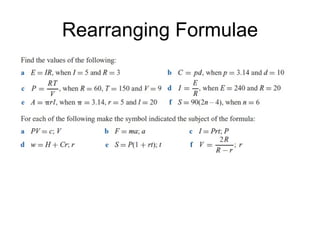 Rearranging Formulae 
