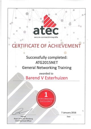 ATG2015NET Certificate - Barend Esterhuizen