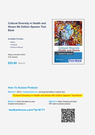 Cultural Diversity in Health and Illness 9th Edition Spector Test Bank ...