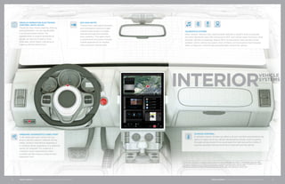 3
Darren Pauli, “Mechanic computers used to pwn cars in new model-agnostic attack ,” The Register, March 13, 2016,
http://www.theregister.co.uk/2016/03/13/mechanic_computers_used_to_pwn_cars_in_new_modelagnostic_attack/
4
Nick Bilton, “Keeping Your Car Safe from Electronic Thieves,” New York Times, April 15, 2015,
http://www.nytimes.com/2015/04/16/style/keeping-your-car-safe-from-electronic-thieves.html
First name Last name
Today 8:30
First name Last name
Yesterday 21:43
PHONEMUSIC PLAYER
0:52 4:23
BROWSERVEHICLE OPERATIONS
35PSI
60 72
First name Last name
Yesterday 11:39
First name Last name
Yesterday 16:30
Hail to the Thief, Radiohead
74
+- +-
15:49
VEHICLE
SYSTEMS
KEYLESS ENTRY
Thieves have used signal boosters
and interception devices to gain
unauthorized access to locked
vehicles through their keyless
entry systems.4
The latest trend
in automotive innovation includes
mobile applications for keyless
entry and even remote start.
ONBOARD DIAGNOSTICS (OBD) PORT
A self-diagnostic port where one can
plug-in devices used to measure driving
habits, conduct mechanical diagnostics,
or enhance driver experience is a potential
vector for malware.3
For instance, a
mechanic could inadvertently infect
multiple vehicles using a compromised
diagnostic tool.
CLIMATE CONTROL:
A vehicle’s interior climate can affect a driver’s comfort and therefore the
ability to safely drive the vehicle. Manipulating climate control systems
through compromised ECUs could blast the heat during the middle of
summer, possibly forcing the driver to stop and exit the vehicle.
VEHICLE OPERATION ELECTRONIC
CONTROL UNITS (ECUS)
The ECUs that control steering, braking,
and acceleration can be manipulated
in a compromised vehicle. The
speedometer or engine temperature
gauge can also be forced to show
false data, either falsely indicating or
masking vehicle malfunction.
TELEMATICS SYSTEM
Many modern vehicles offer sophisticated telematics systems that incorporate
the radio, Bluetooth and USB connections, GPS, and cellular assist functions. Most
recently, vehicles increasingly feature Wi-Fi access points that provide a small
wireless LAN to vehicle occupants. Each of these communications technologies
offers a means to compromise and potentially control the vehicle.
INTERIOR
	 SPECIAL REPORT / CONNECTED CARS: THE OPEN ROAD FOR HACKERS	 54	 SPECIAL REPORT / CONNECTED CARS: THE OPEN ROAD FOR HACKERS
 