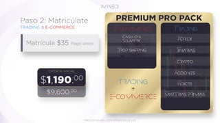 TRADING & E-COMMERCE
Paso 2: Matricúlate
Matrícula $35 Pago único
*PRECIOS NO INCLUYEN IMPUESTOS DE LEY.
+
$ , .00
OFERTA ANUAL
$9,600.00
 