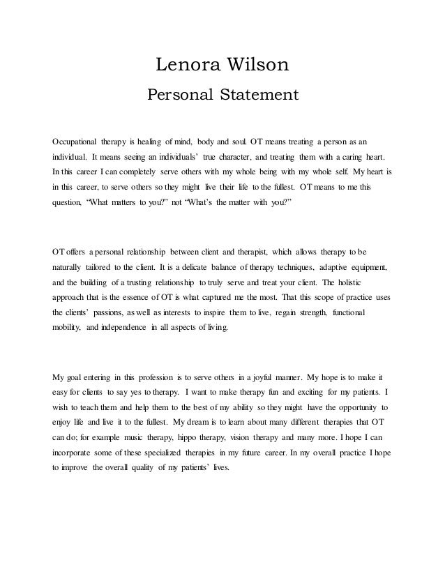 personal statement occupational therapy examples
