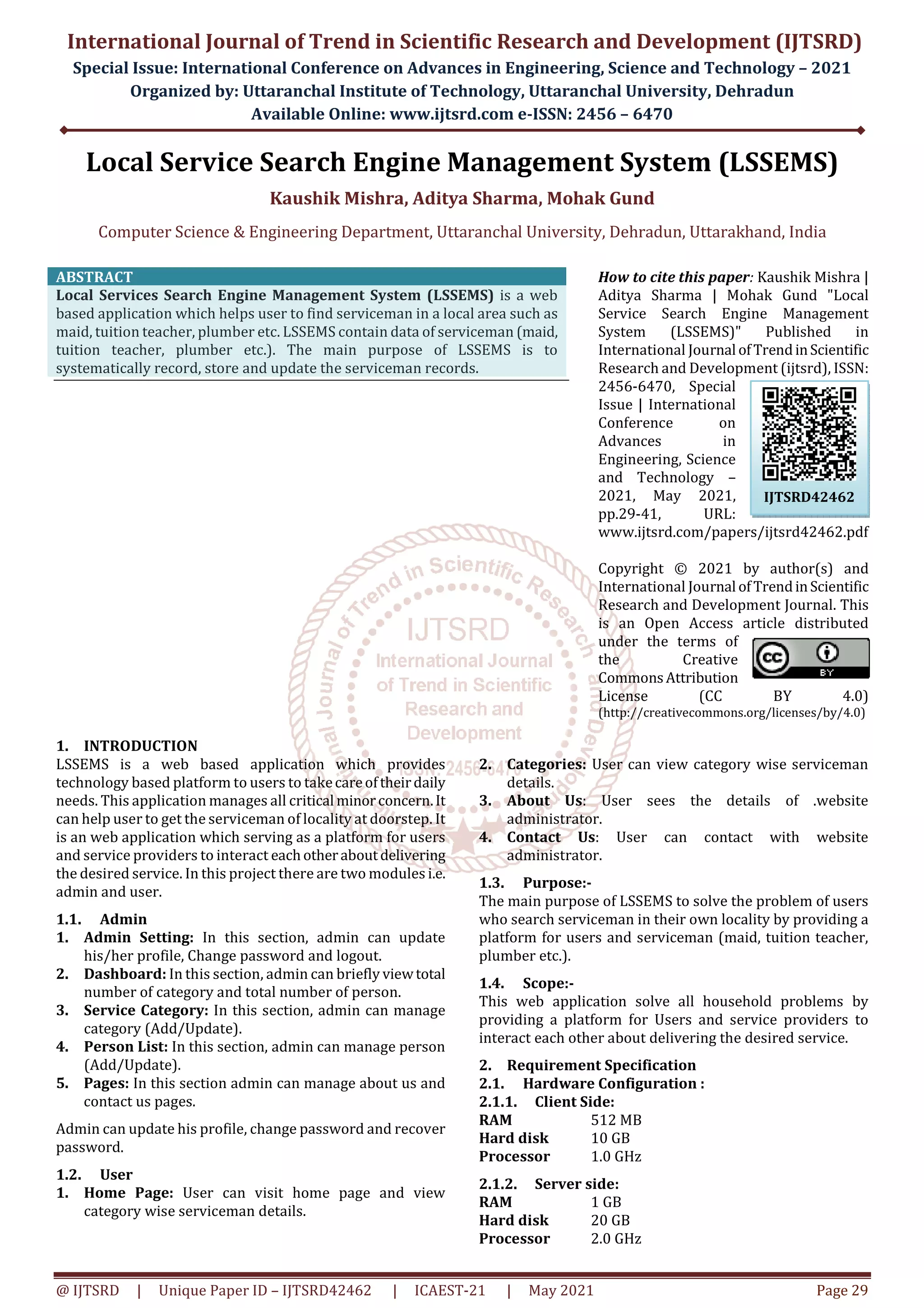 Local Service Search Engine Management System LSSEMS PDF