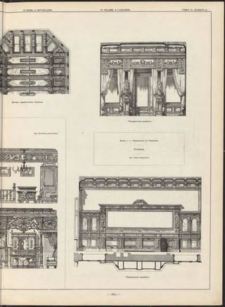 Деталь деревяннаго пла^она.
Поперечный разрѣз-ъ
Apx. B lu m berg & Schreib er.
Вилла г. v. Hansemann в-ъ Берлинѣ.
Столовая.
Apx. Adolf. Steg m lille r.
Продольный разрѣз-ь.
 