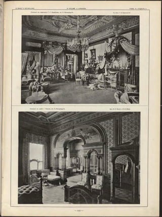 Спальня въ квартирѣ Г. Г. Елисѣева, въ С.-Петербургѣ. Гр. Инж. Г. в. Барановскій.
Спальня в ъ д о м ѣ г. Кельха, в ъ С.-Петербургѣ. Apx. В . И. Ч аги н ъ и В . И. Ш ене.
 