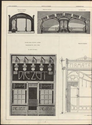 Контора газеты «Die Zeit> въ Вѣнѣ.
Depeschensaal der <Zeit» in Wien.
Apx. Проф. O tto W agner.
Убранство магазина.
Убранство магазина.
Apx. Maxime Roisin.
Убранство магазина. Apx. Maxime Roisin.
 