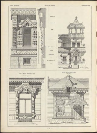 Домъ Порохов-
щикова
въ Москвѣ.
Арх. Проф. А. Л. Гунъ.
Окно и карнизъ деревяннаго дома.
Акад. / рх. Харламовъ.
Мотивъ русской архитектуры.
Арх. Ропетъ.
Убранство
деревяннаго
 