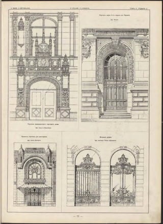M l ,..........Jh==àL ._______ __________________________ J^==jjL
Порталъ американскаго торговаго дома.
Арх. Соре & Skwardson.
Входныя двери.
Арх. Hermann Thüm e (Дрезденъ).
П роектъ портала для ресторана.
Арх. André R aim bert.
 