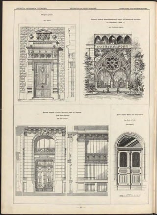 Входныя двери.
Apx. Guérin.
ГІорталъ отдѣла Нижнебаварснаго онруга на Баварской выставкѣ
в-ь Нюрнбергѣ (1896 г.).
Apx. Ferdinand W agner.
Домъ фирмы Бенцъ въ Ш тутгартѣ.
Apx. Biehl & W olz.
(Stu ttgart)
Детали дверей и оконъ частнаго дома въ Парижѣ.
(Rue Saint-Placide)
Apx. Ed. Perrone.
 
