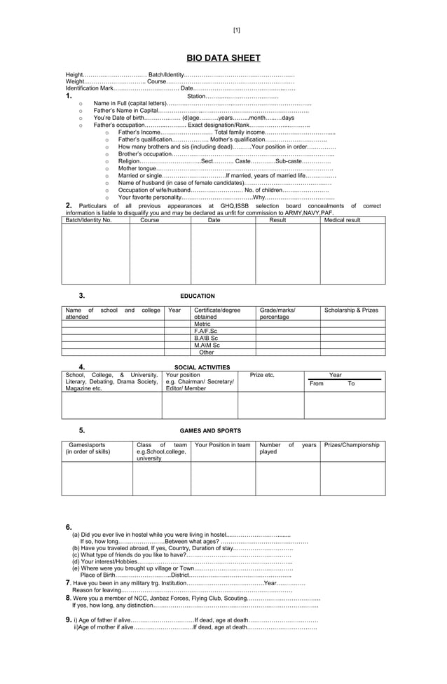 BIO DATA SHEET | PDF