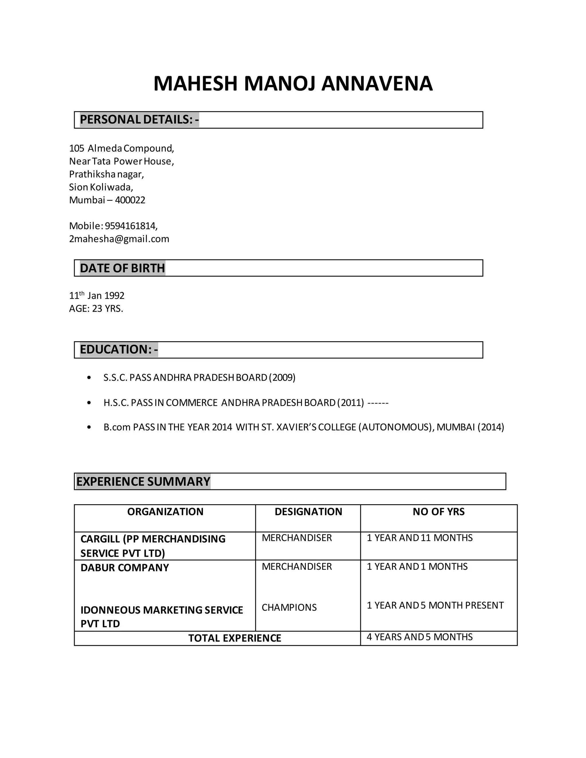 Mahesh Resume LATEST | PDF