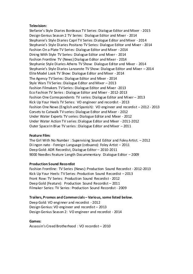 tv and film credit list credit list