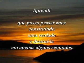 Aprendi

  que posso passar anos
       construindo
      uma verdade
       e destruí-la
em apenas alguns segundos.
 