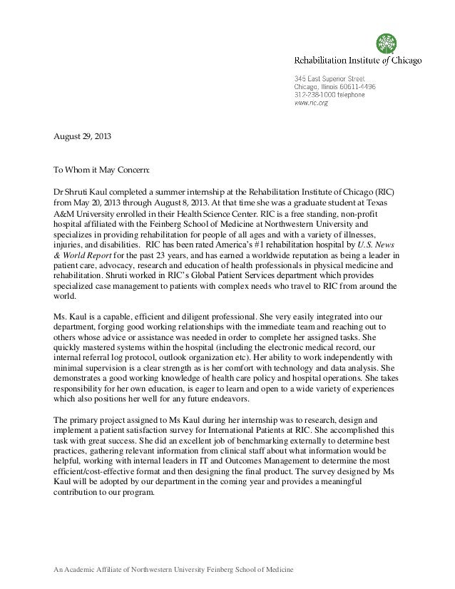 letter of recommendation ric northwestern acceptance letter