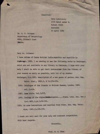 APPENDIX
INTERNATIONAL MUSEUM COMMUNICATIONS
HERPETOLOGICAL LABORATORY
 