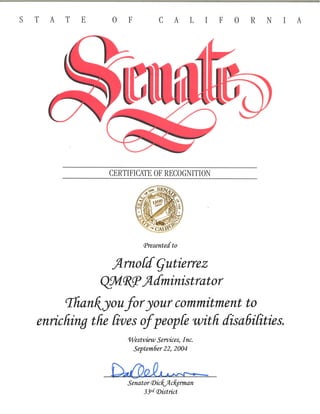 Certificate - Senator Dick Ackerman
