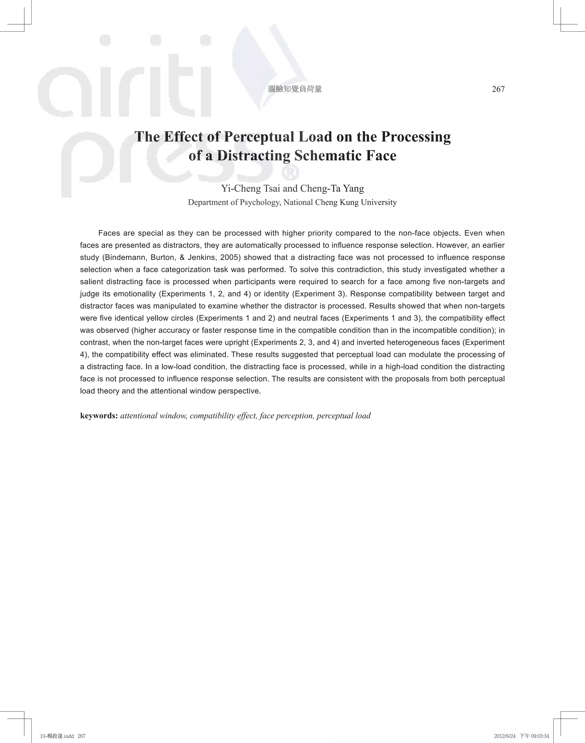 The effect of perceptual load on the processing of a distracting ...