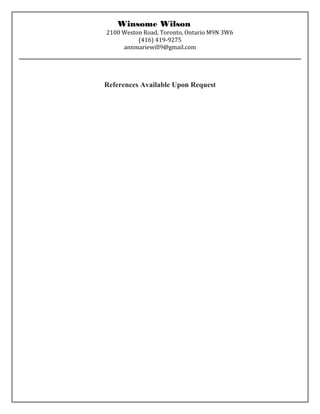 W Wilson Resume August PDF - W Wilson Resume August 3 320 