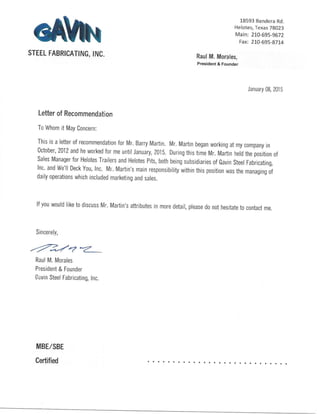 Gavin Steel & Co. Letter of Recommendation