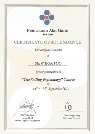 Certificate - Selling Psychology