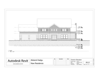 First Floor
0' - 0"
Second Floor
9' - 0"
Roof
18' - 0"
Basement
-8' - 6"
T.O. Footing
-9' - 3"
B.O. Footing
-10' - 3"
Foundation
-1' - 4 1/2"
Low Roof
12' - 0"
Scale
Project number
Date
Drawn by
Checked by
www.autodesk.com/revit
1/8" = 1'-0"
11/4/201612:15:48PM
A 6.1
Exterior Elevation
2016-A1
Akberet Hadgu
New Residence
October 24, 2016
Akberet
Susan Newberry
No. Description Date
1/8" = 1'-0"
1
South
 