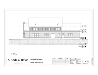 First Floor
0' - 0"
Second Floor
9' - 0"
Roof
18' - 0"
Basement
-8' - 6"
T.O. Footing
-9' - 3"
B.O. Footing
-10' - 3"
Foundation
-1' - 4 1/2"
Low Roof
12' - 0"
58 58
Scale
Project number
Date
Drawn by
Checked by
www.autodesk.com/revit
1/8" = 1'-0"
11/4/201612:15:50PM
A 6.2
Exterior Elevation
2016-A1
Akberet Hadgu
New Residence
October 24, 2016
Akberet
Susan Newberry
No. Description Date
1/8" = 1'-0"
1
North
 