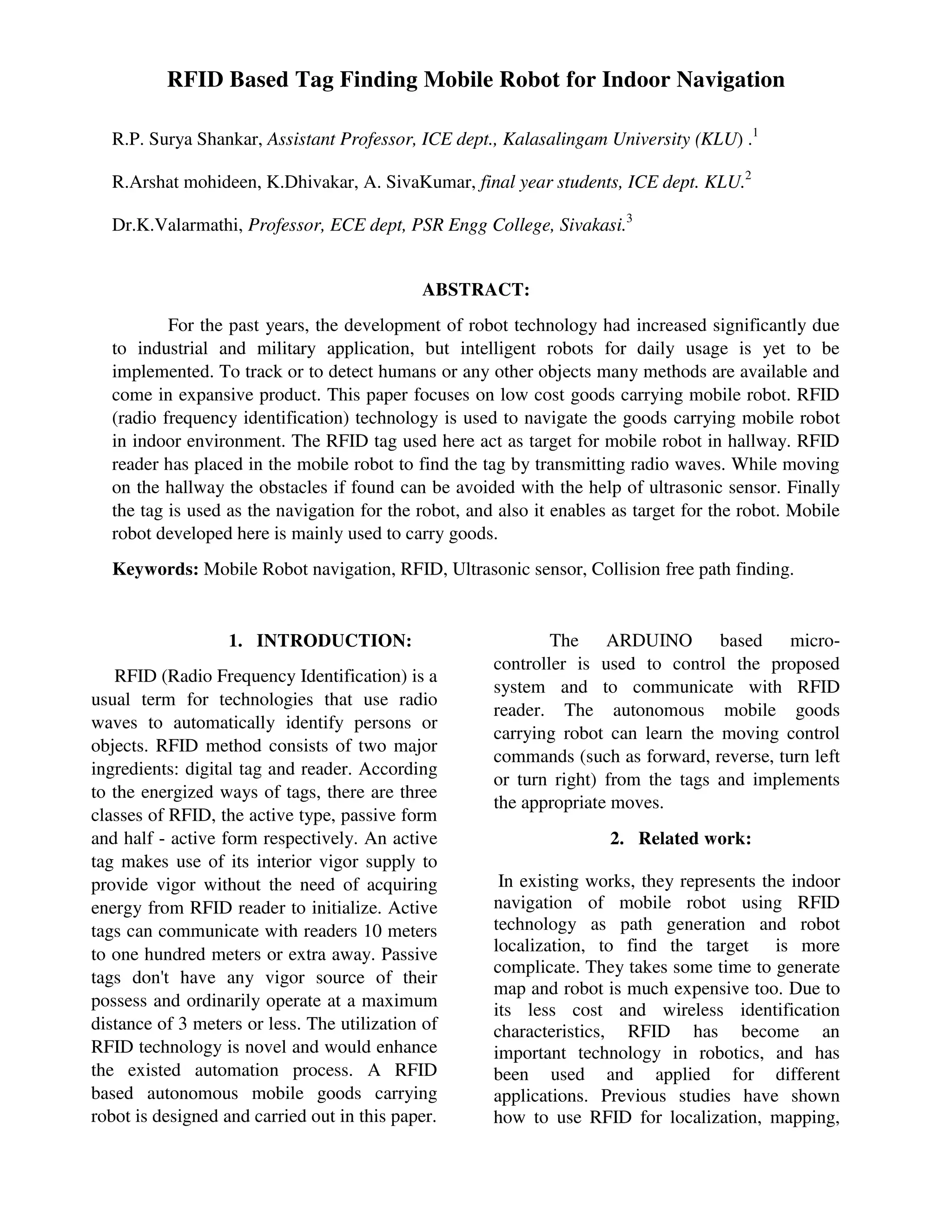 RFID based mobile robot for indoor navigation | PDF