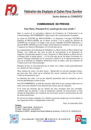 54 rue d'Hauteville - 75010 PARIS - : 01.48.01.91.32 - : 01.48.01.91.98
Courriel : commerce@fecfo.fr
Section fédérale du C...