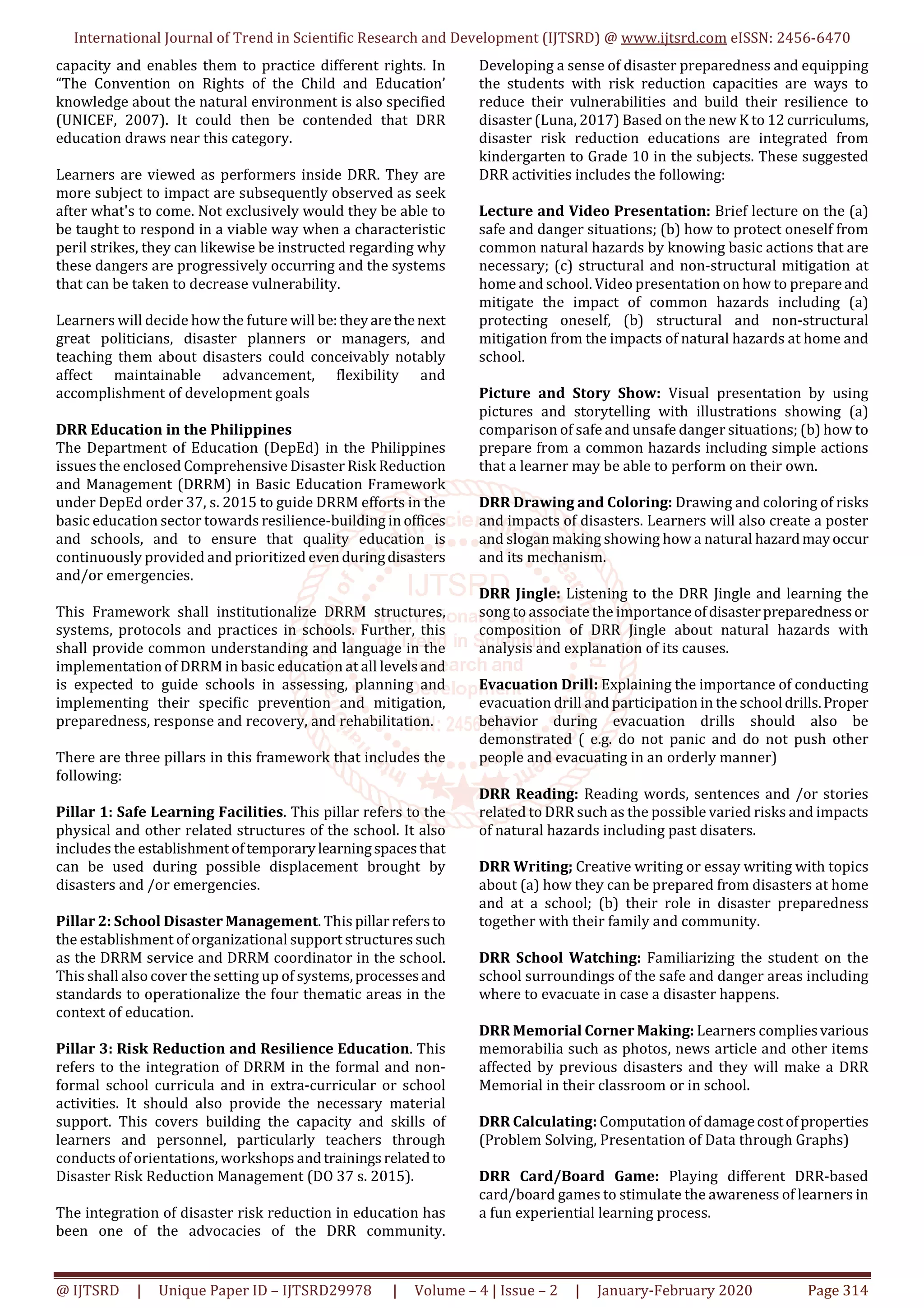 Implementation of Disaster Risk Reduction Education in the Philippines ...